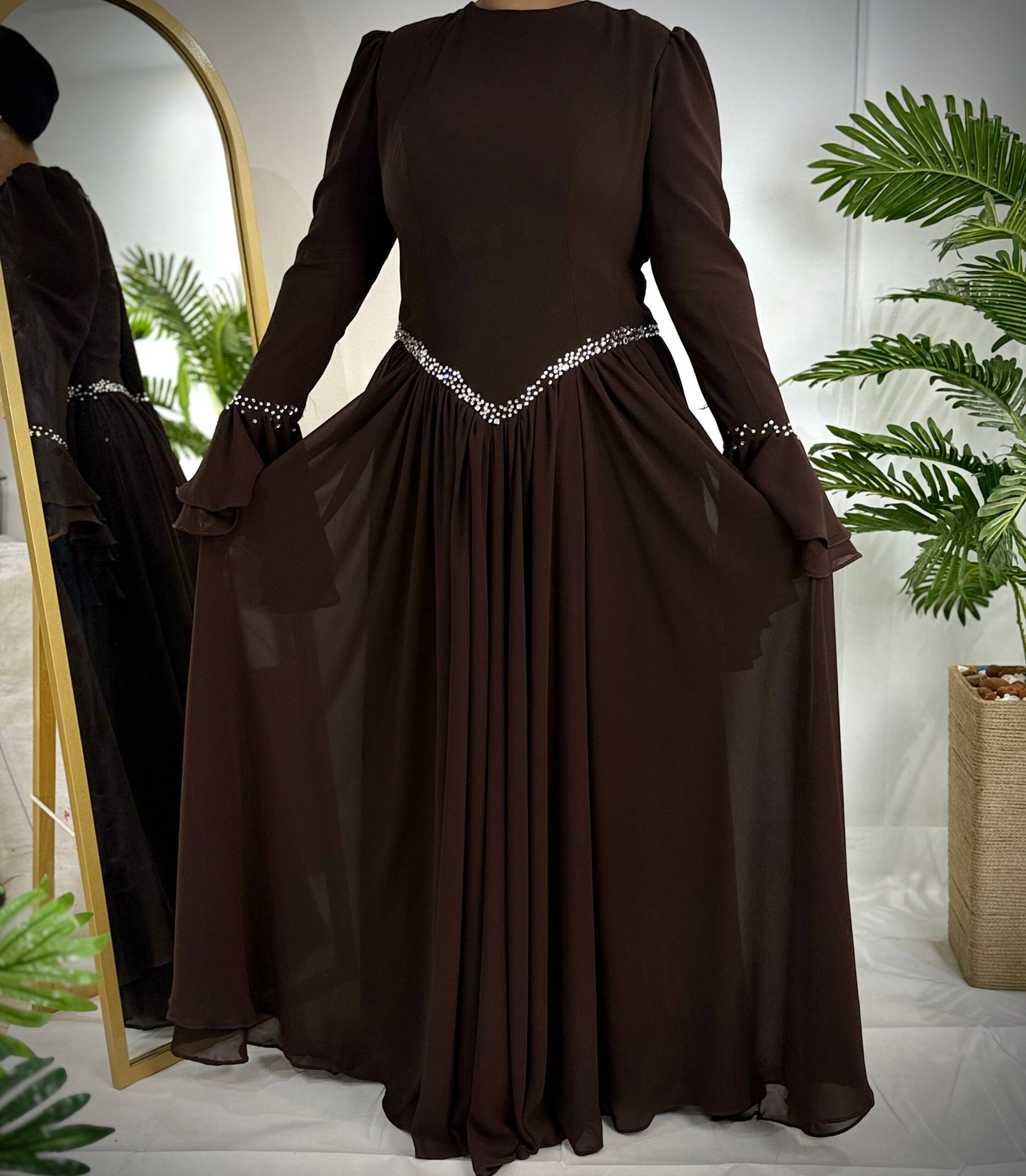 فستان بنى شيفون