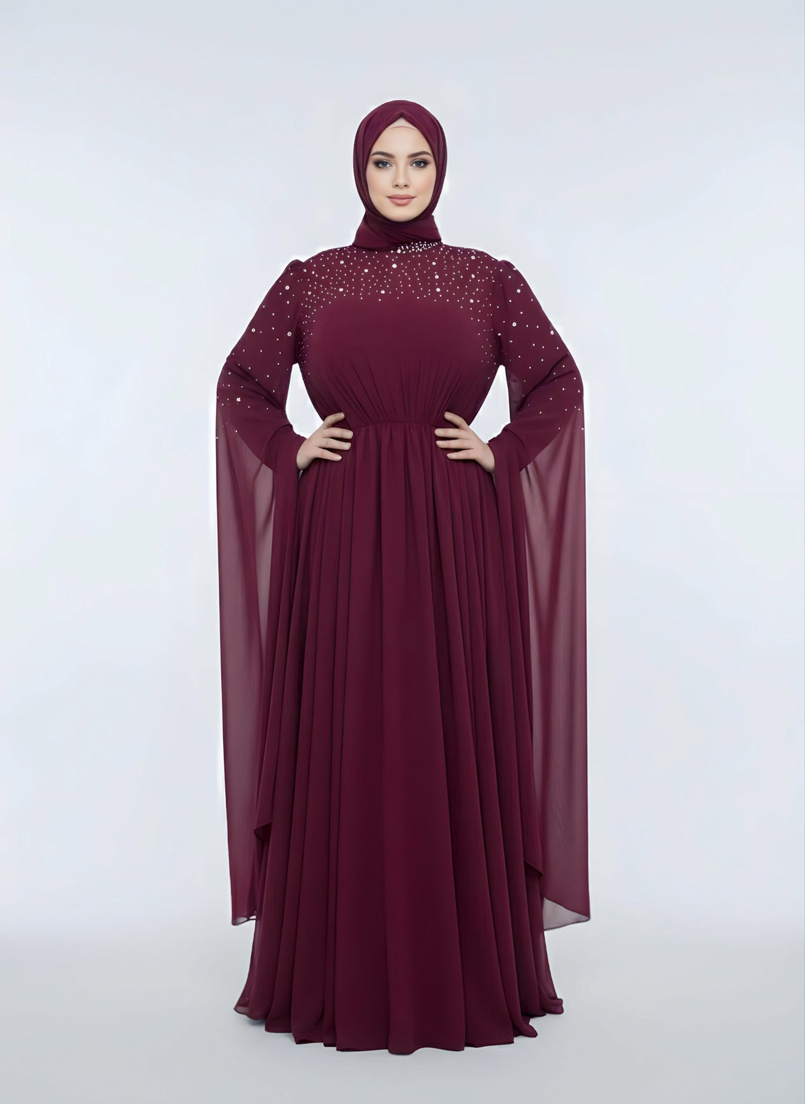 فستان نسمة قفطان عنابي - 3