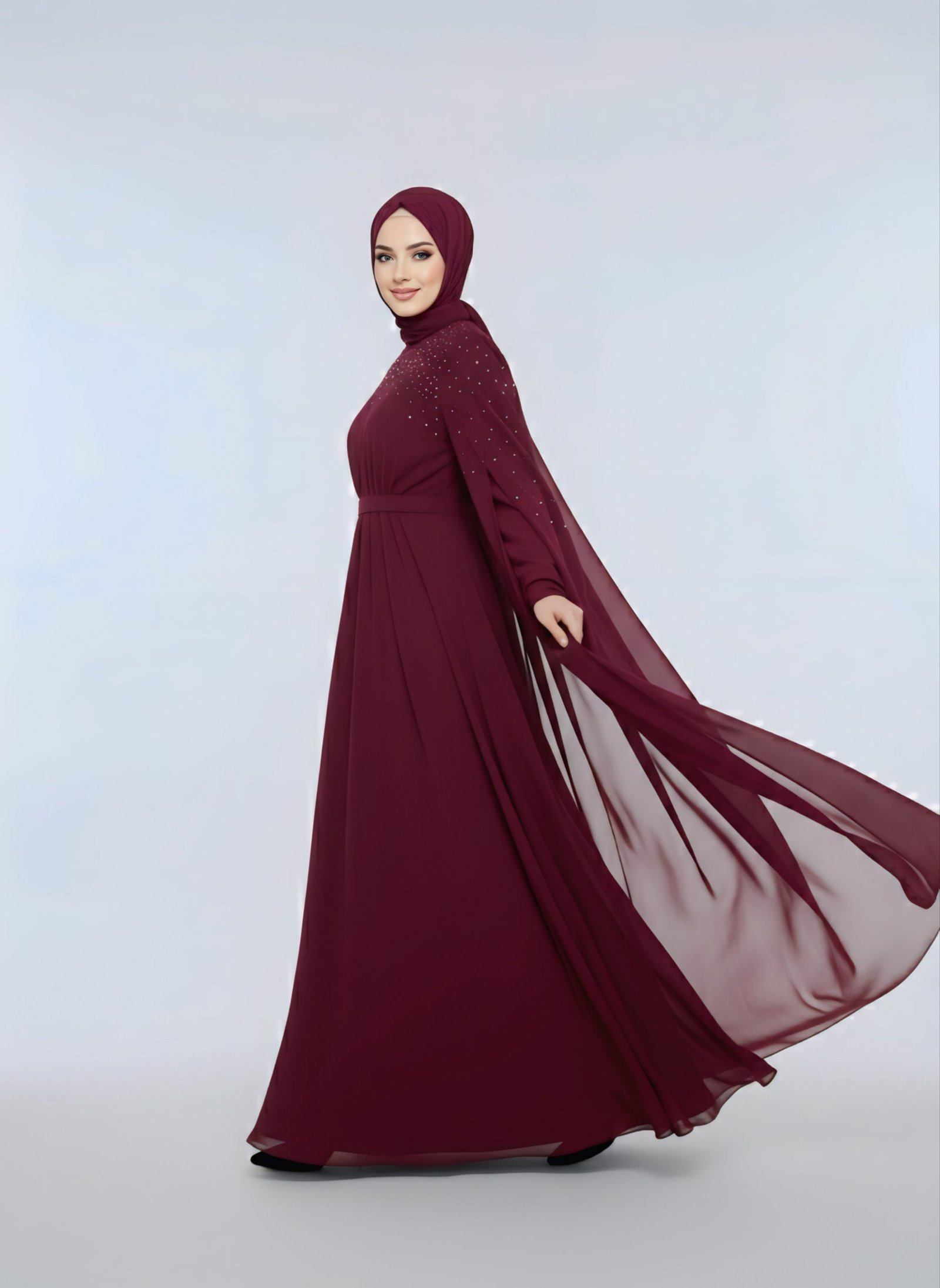 فستان نسمة قفطان عنابي - 2