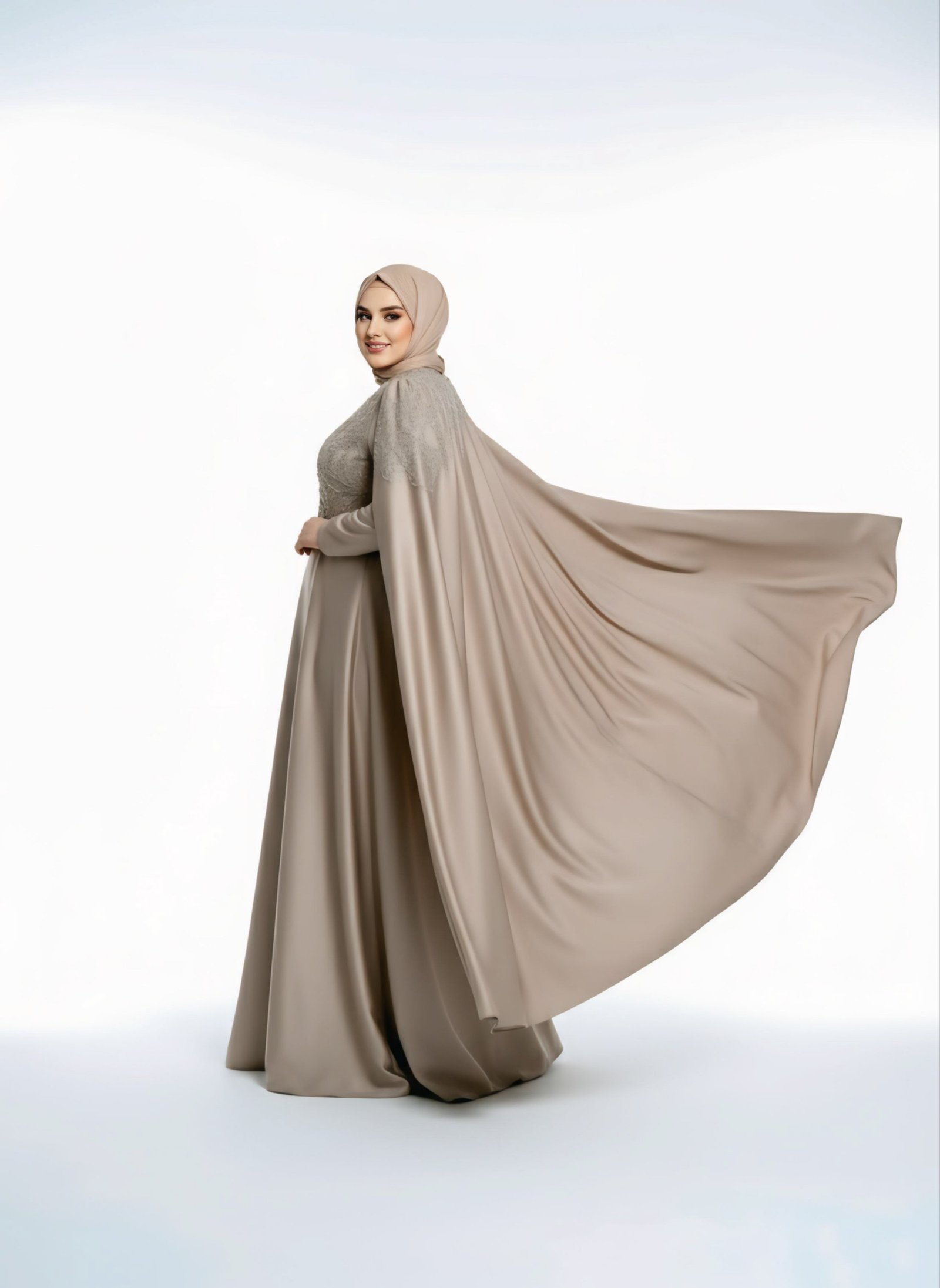 فستان سهرة محتشم بأكمام كيب أنيقة - 3