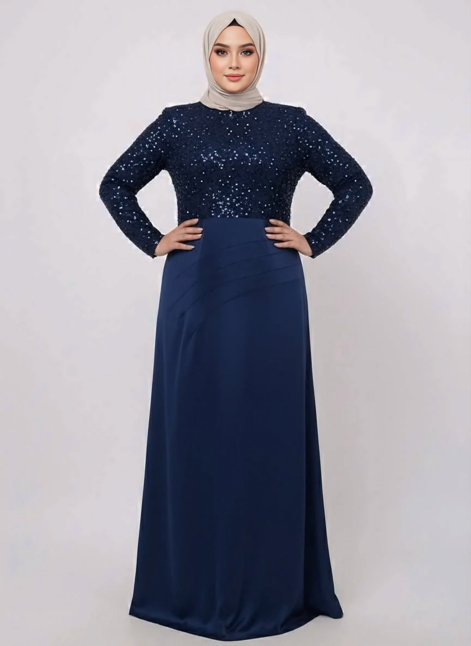 فستان رسمي أنيق باللون الأزرق الداكن بمقاسات كبيرة لحفلات الزفاف والحفلات الكبرى - 2