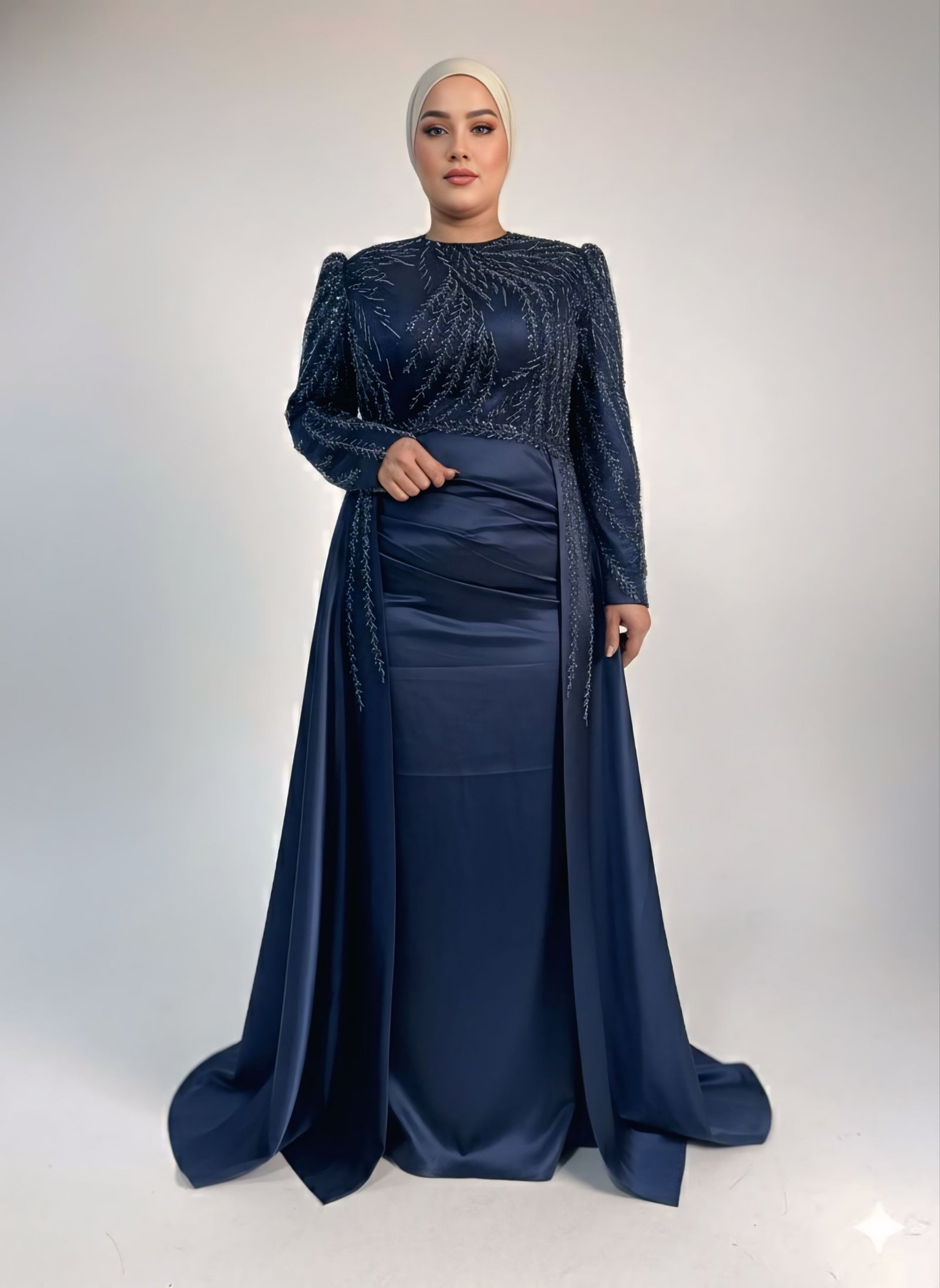 فستان رسمي محتشم بأكمام طويلة مع تنورة خارجية - 3