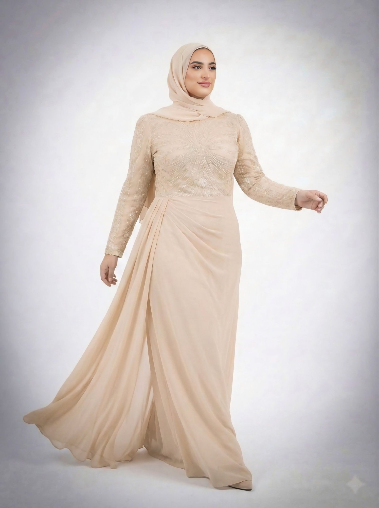 فستان محتشم مزين بالذهب الرقيق - 2