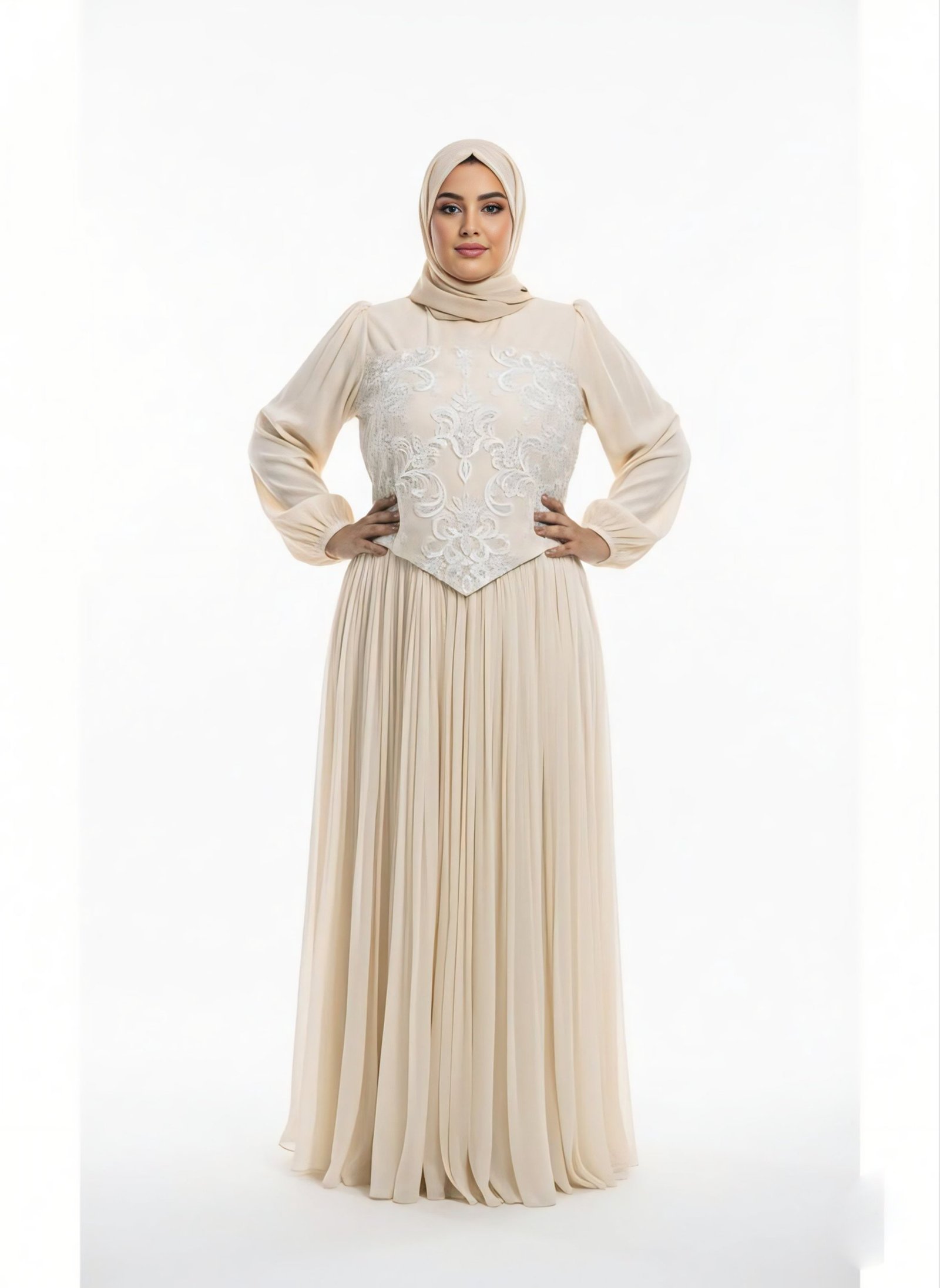 فستان سهرة من الشيفون الكريمي المطوي - 2