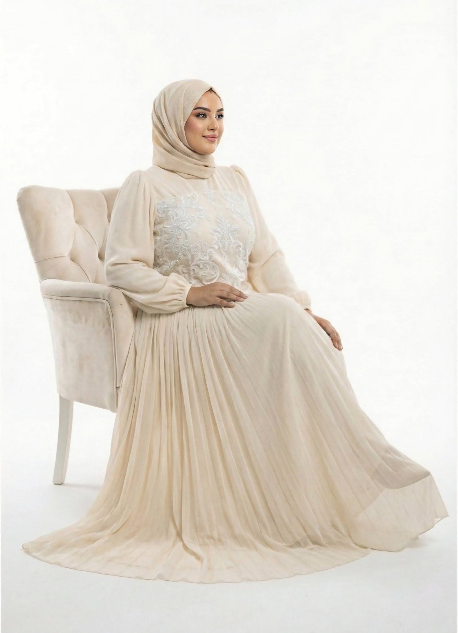 فستان سهرة من الشيفون الكريمي المطوي - 3